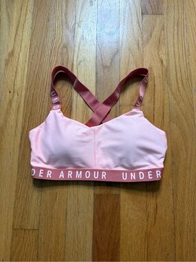 Under Armour Pink Cross-Back Sports Bra with Branded Band